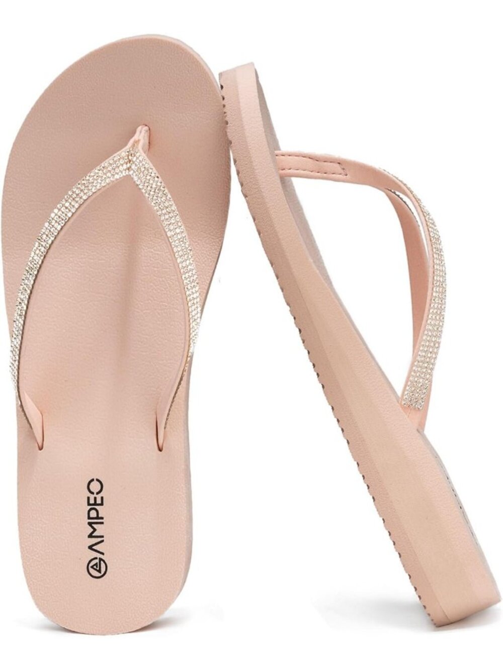 Women's Nude Sparkly Rhinestone Thin Straps Design for Beach Flip Flop Sandal